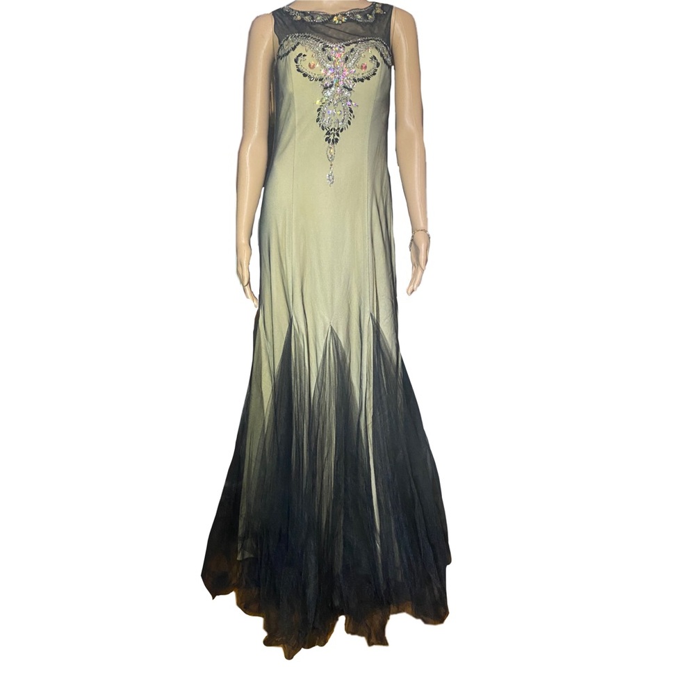 Masquerade tulip mesh crystal embellished gown